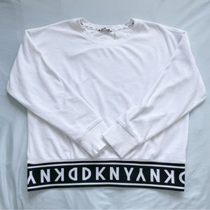 🤍 DKNY | Comfy White Crewneck Sweater with Black Logo Waistband 🖤